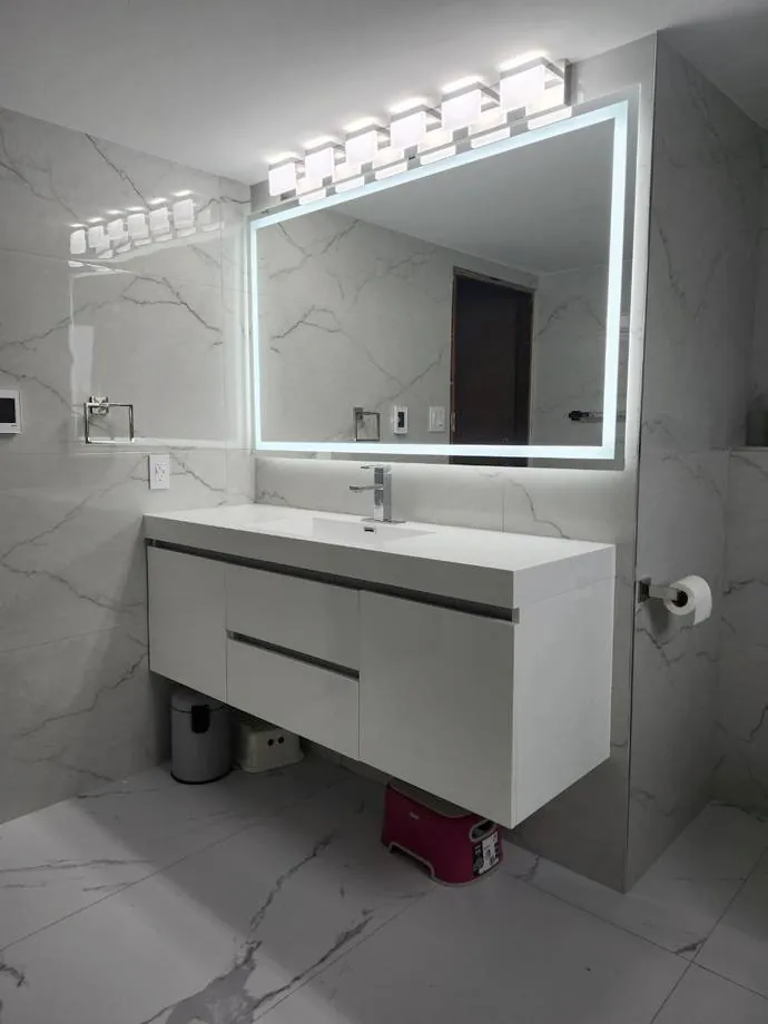 Floating vanity with LED mirror