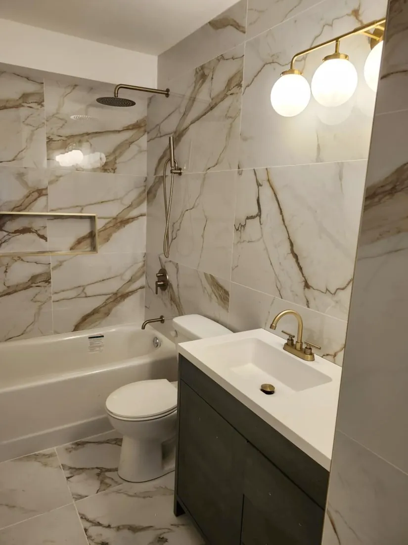 Calacatta marble-look bathroom