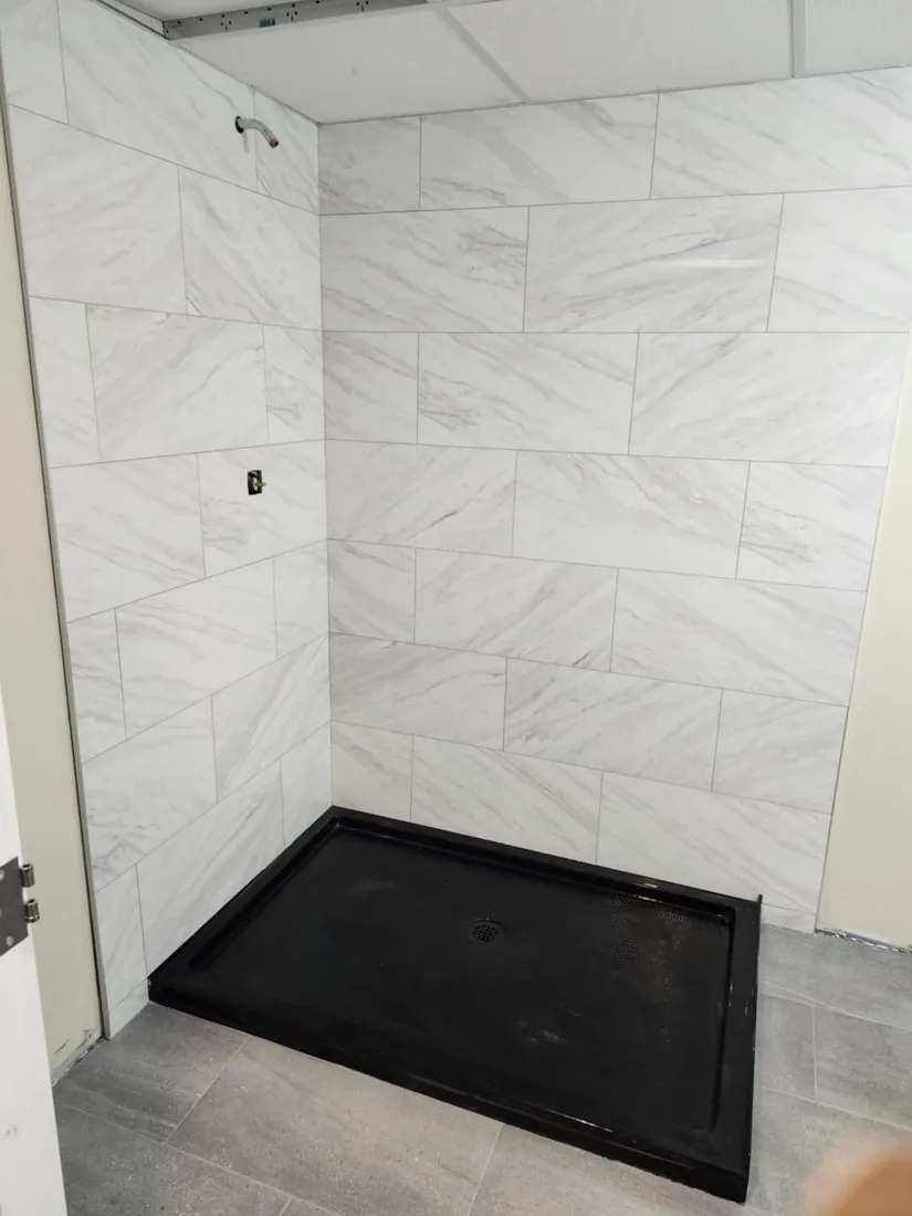 Marble-look walk-in shower