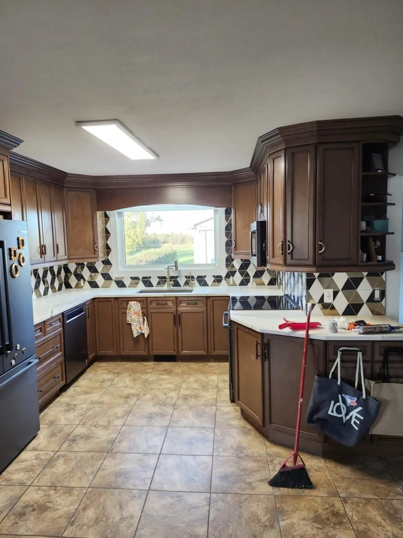Geometric-tile backsplash, full kitchen