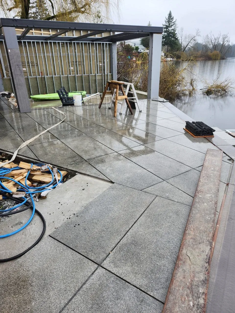 Waterfront patio under the pergola