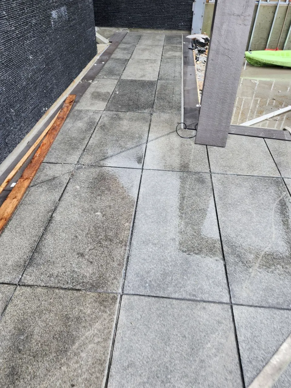 Pavers run out to the building