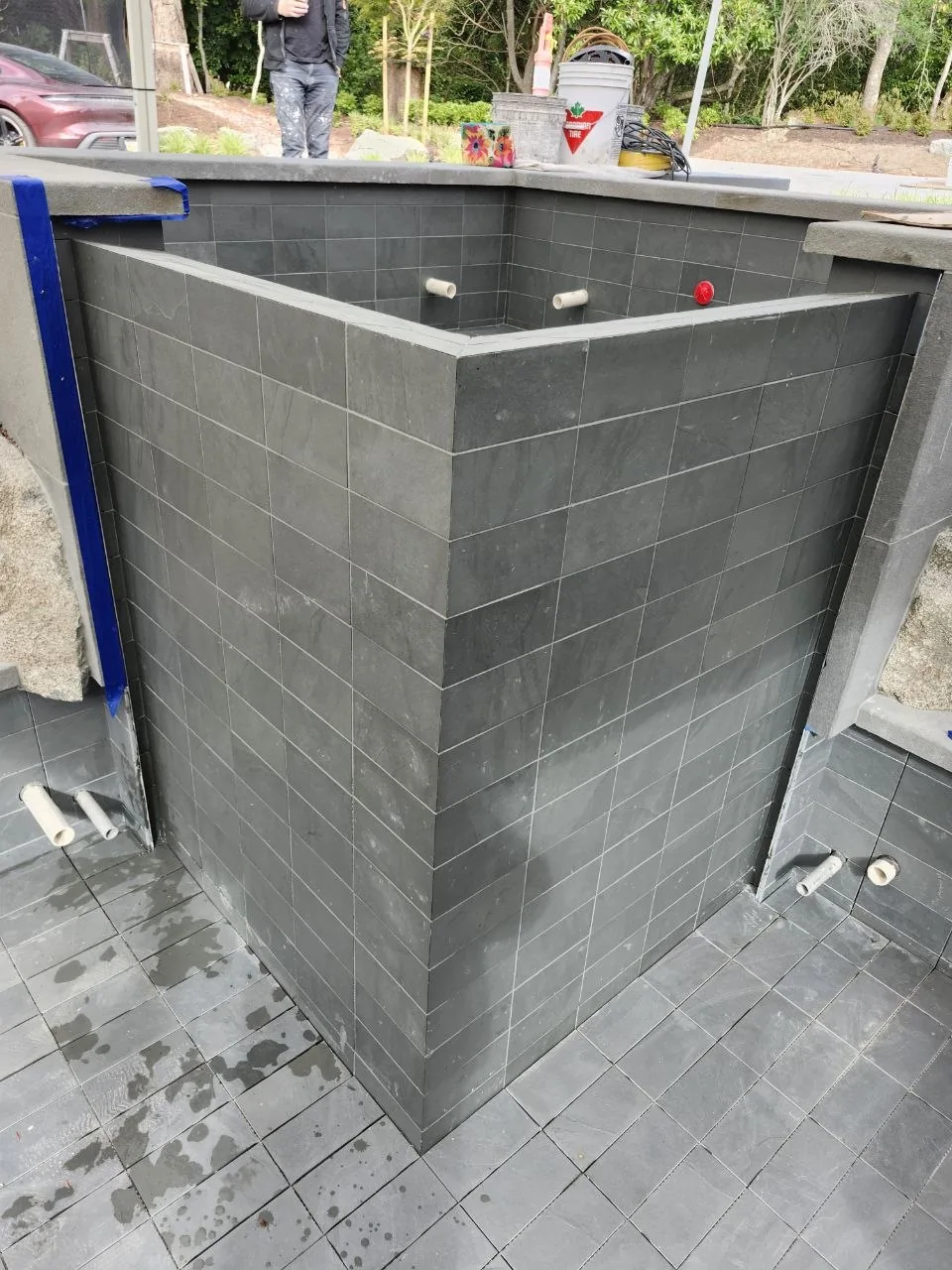 Honed slate coping detail